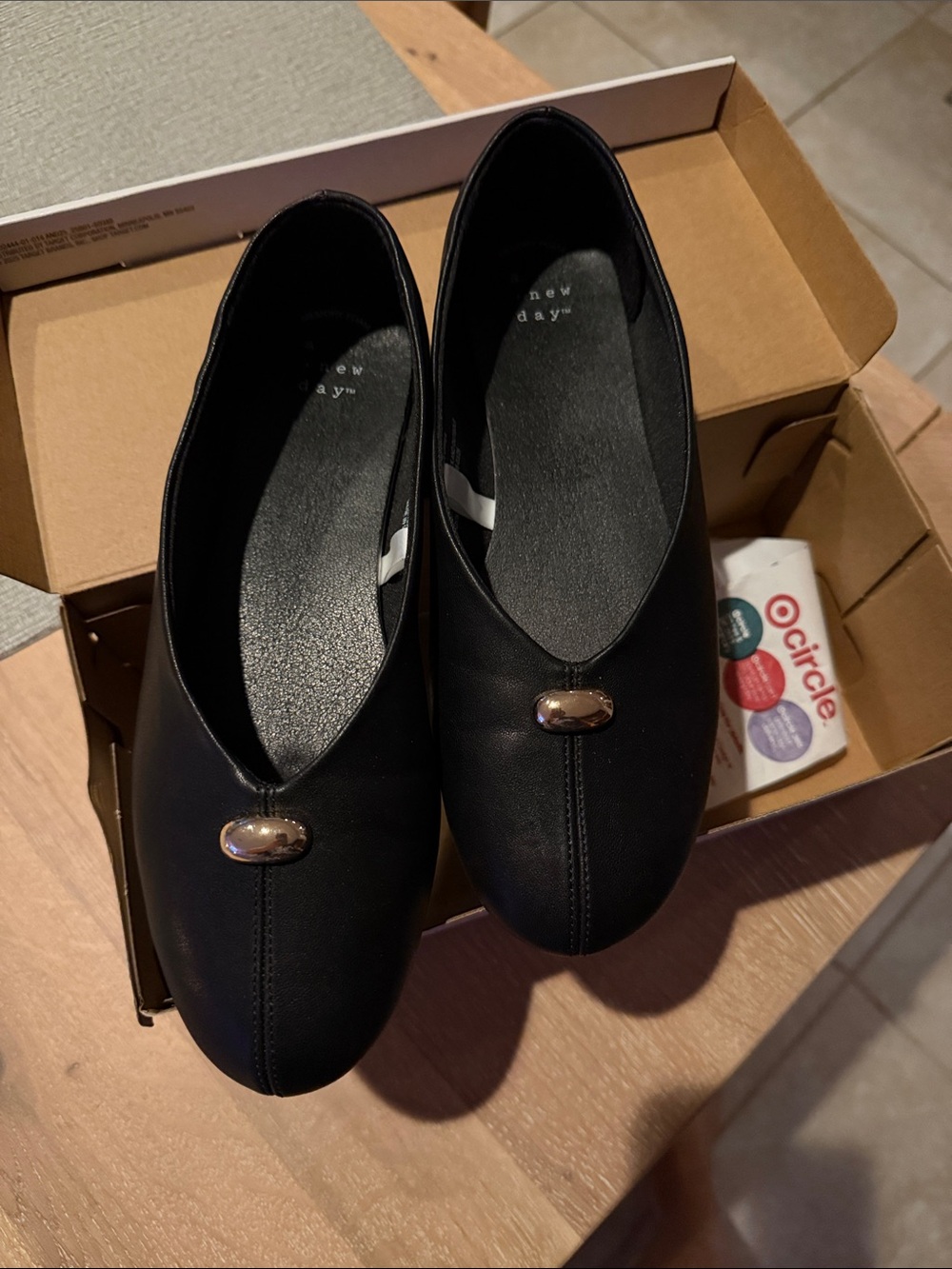 a new day Black Slip-On Flats with Gold Accent